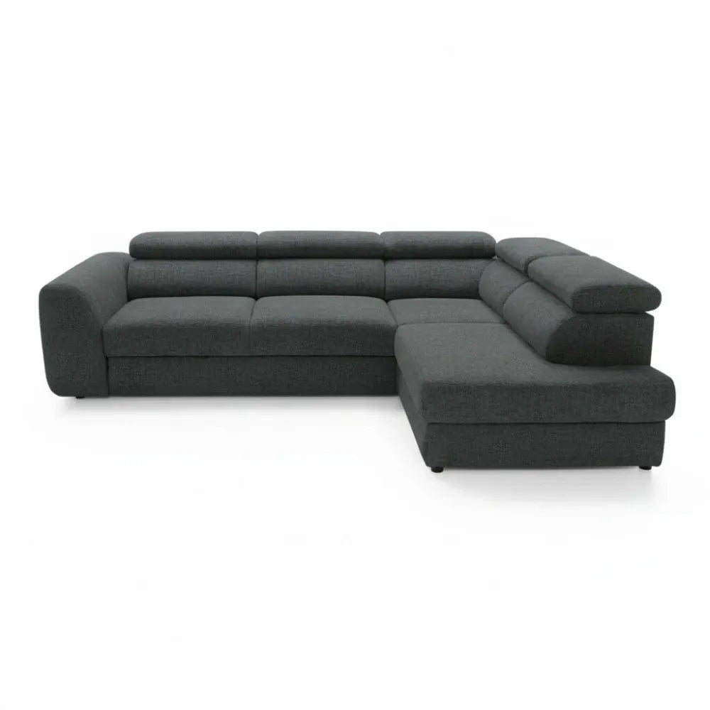 Coltar extensibil chennile gri inchis cu lada depozitare Bergamo L Maxi – 285 × 207 cm