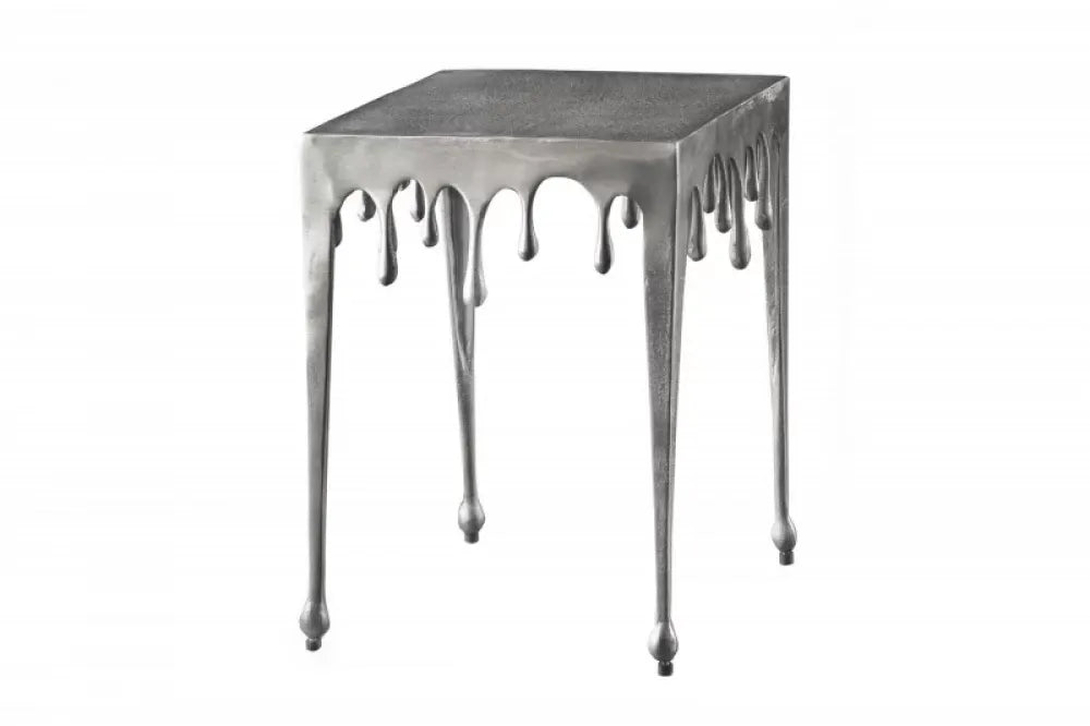 Masuta laterala Patrata din Metal Argintiu L34xH44cm Liquid S