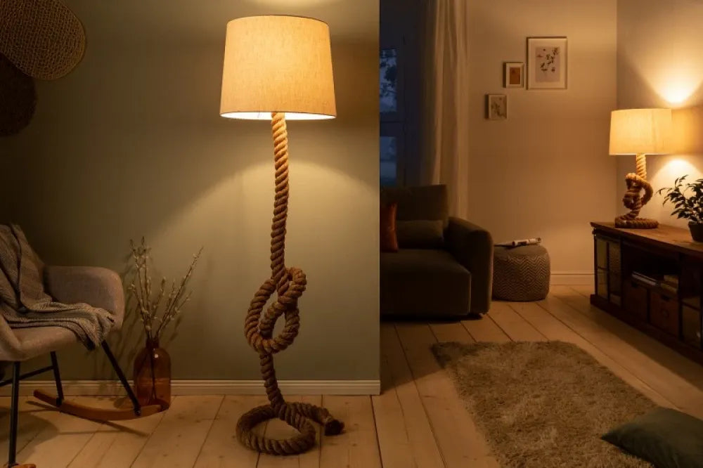 Lampa de podea din Abaca Maro si Textil Crem H158xD46cm Seven Seas
