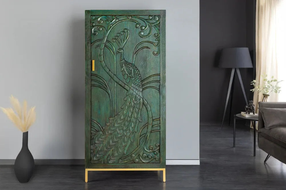 Dulap din Lemn de mango Verde si Metal Auriu L72xH166cm PEACOCK