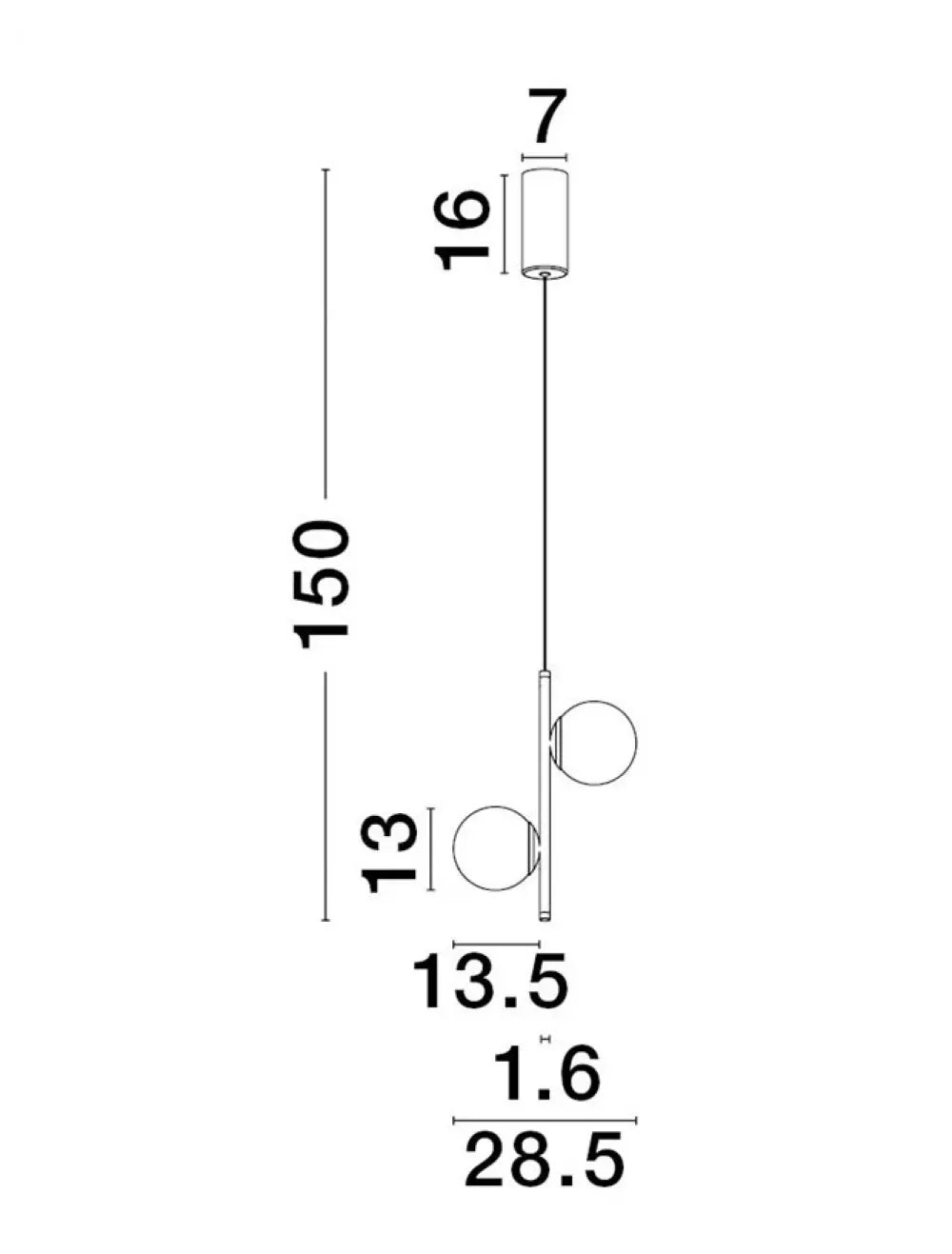 Lustra structura din Aluminiu Negru si abajur din Sticla Alb H150xL28.5cm IP20 49W lm 3000k NUVOLE