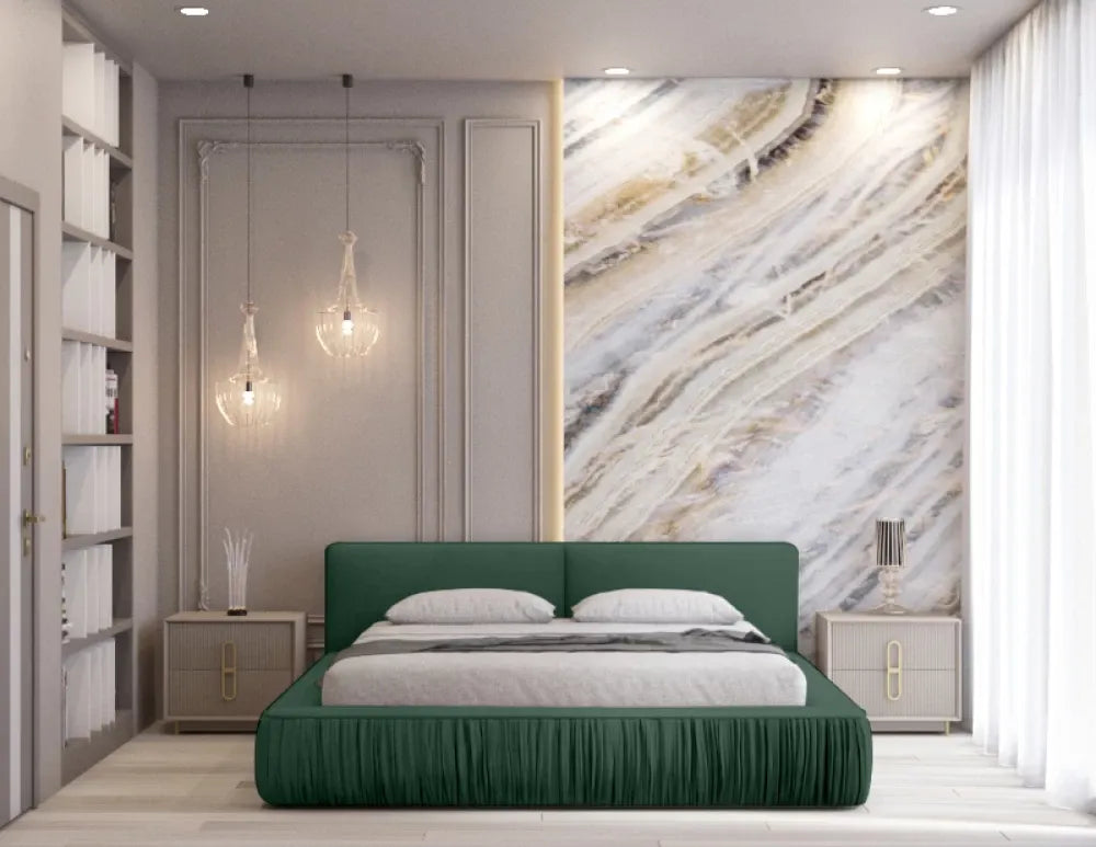 Pat 180x200cm tapitat cu Catifea Verde Naomi