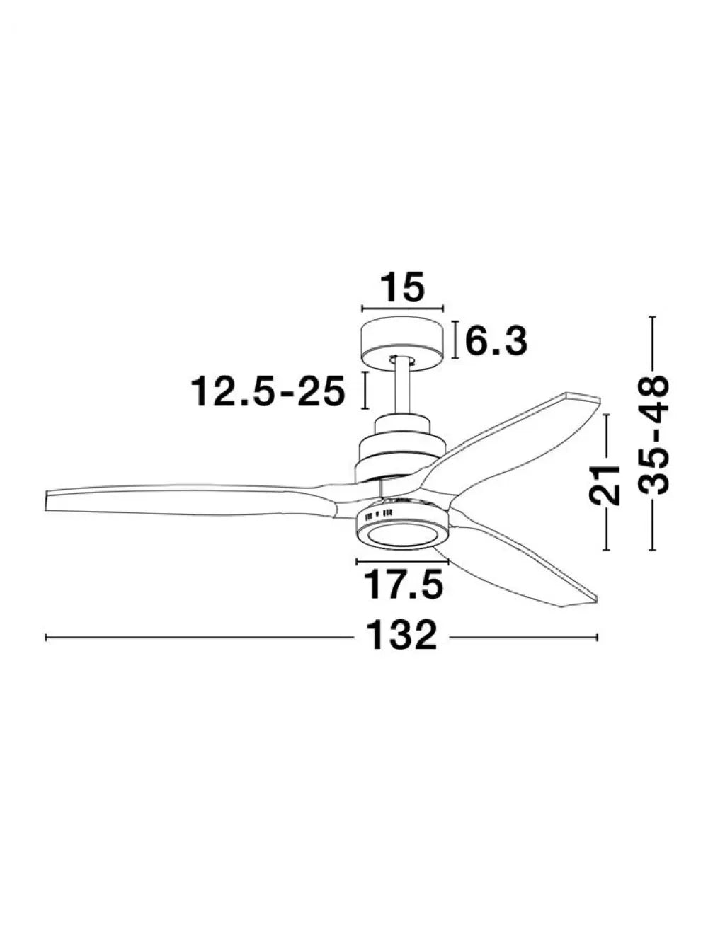 Ventilator structura din Metal Negru si abajur din Sticla Alb H35-48xL132cm IP20 12W 800lm 3000k SABAL