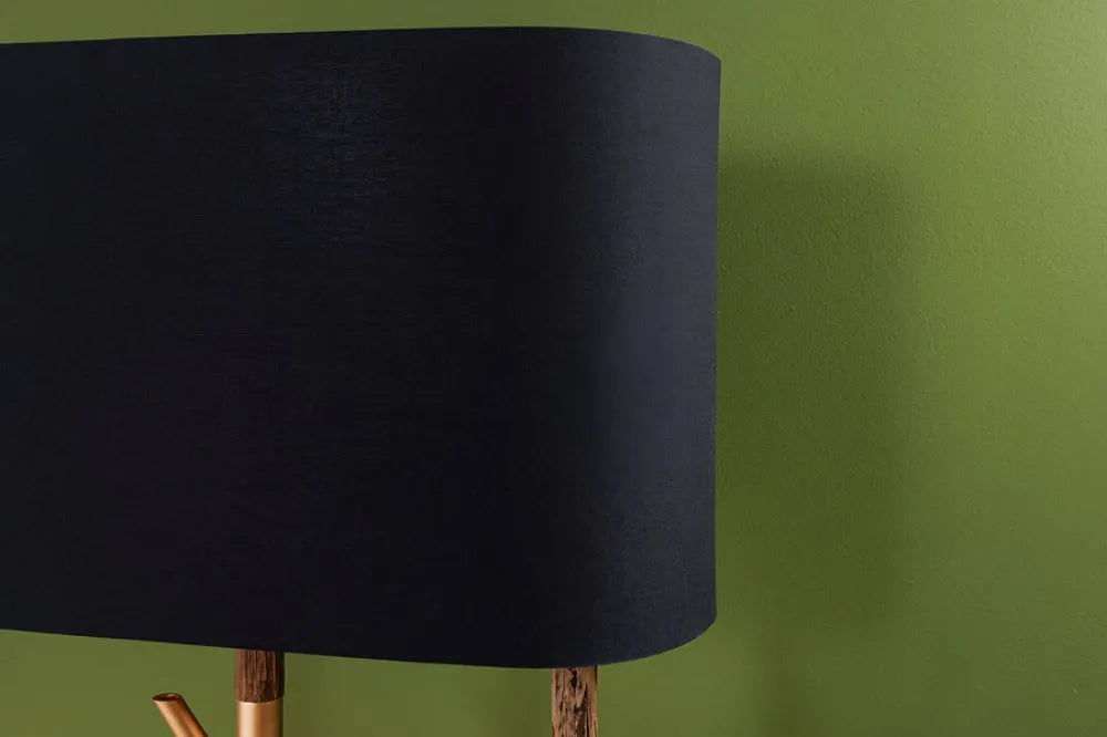Lampa de podea din Metal/Lemn Auriu/Maro si Textil Negru L70xH154cm JEWELRY