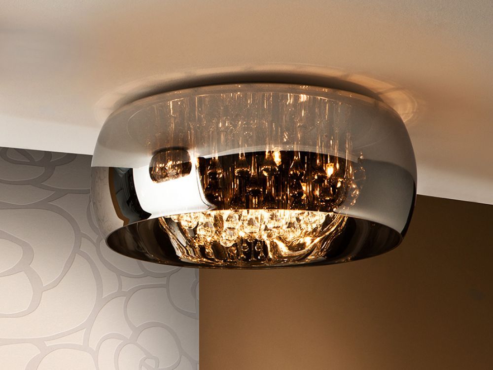 Plafoniera Rotunda din Metal si Sticla Argintiu/Argintiu Argos D50xH25cm
