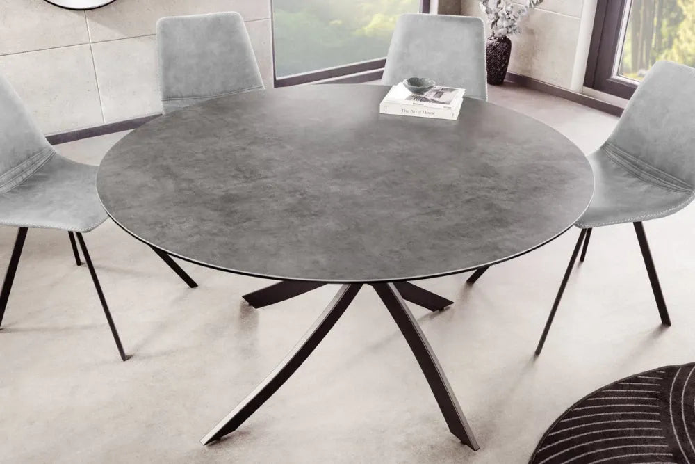 Masa rotunda din Sticla securizata/Ceramica Gri antracit si Metal Negru D120xH74cm Alpine