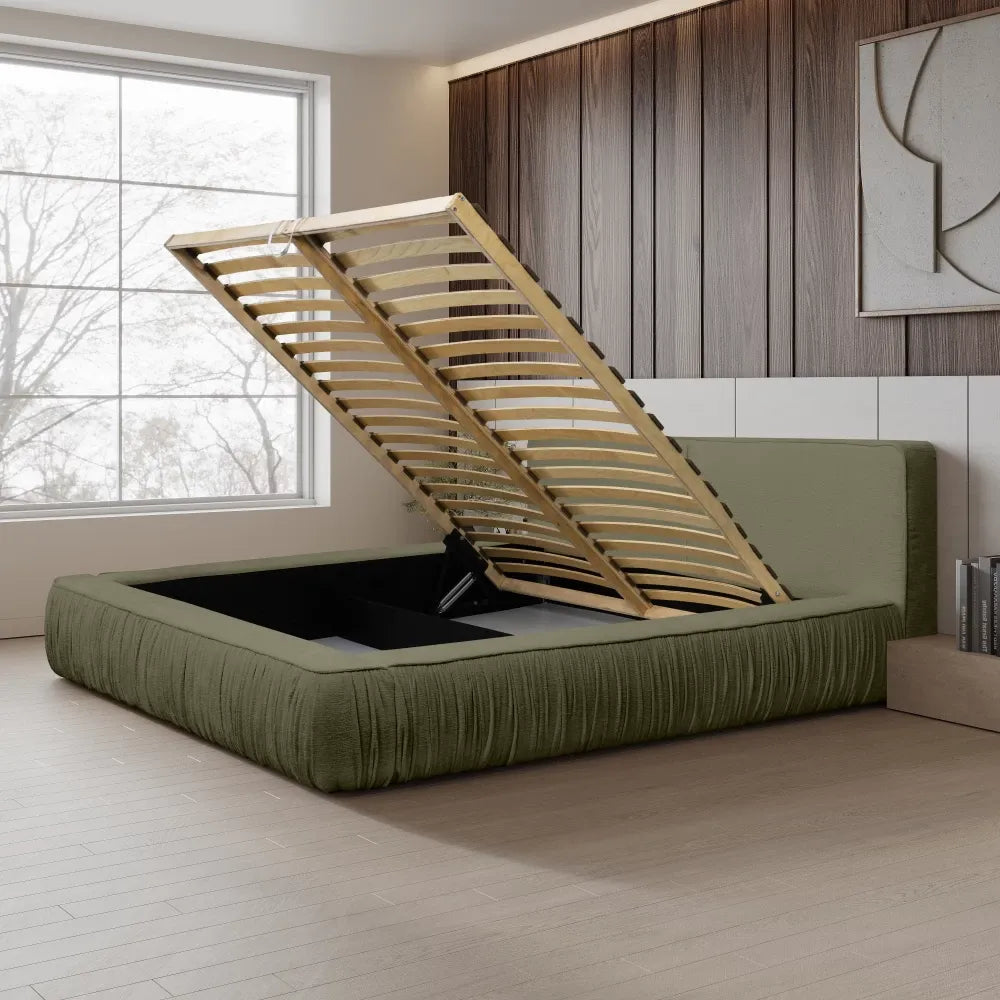 Pat 180x200cm tapitat cu Chenille Verde Naomi