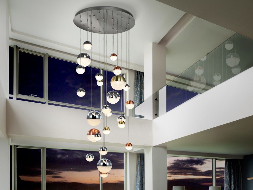 Lustra rotunda cu inaltime reglabila din Policarbonat Alb cu LED D83xH500cm 3000-4000k Sphere Bluetooth