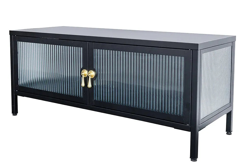 Comoda din Metal Negru si Metal/Sticla securizata Negru/Transparent L90xH70cm AMSTERDAM
