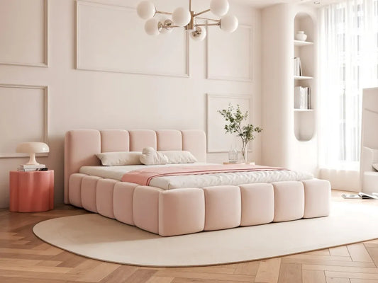 Pat 160 x 200 tapitat cu Catifea Dream velvet Roz deschis Aeris