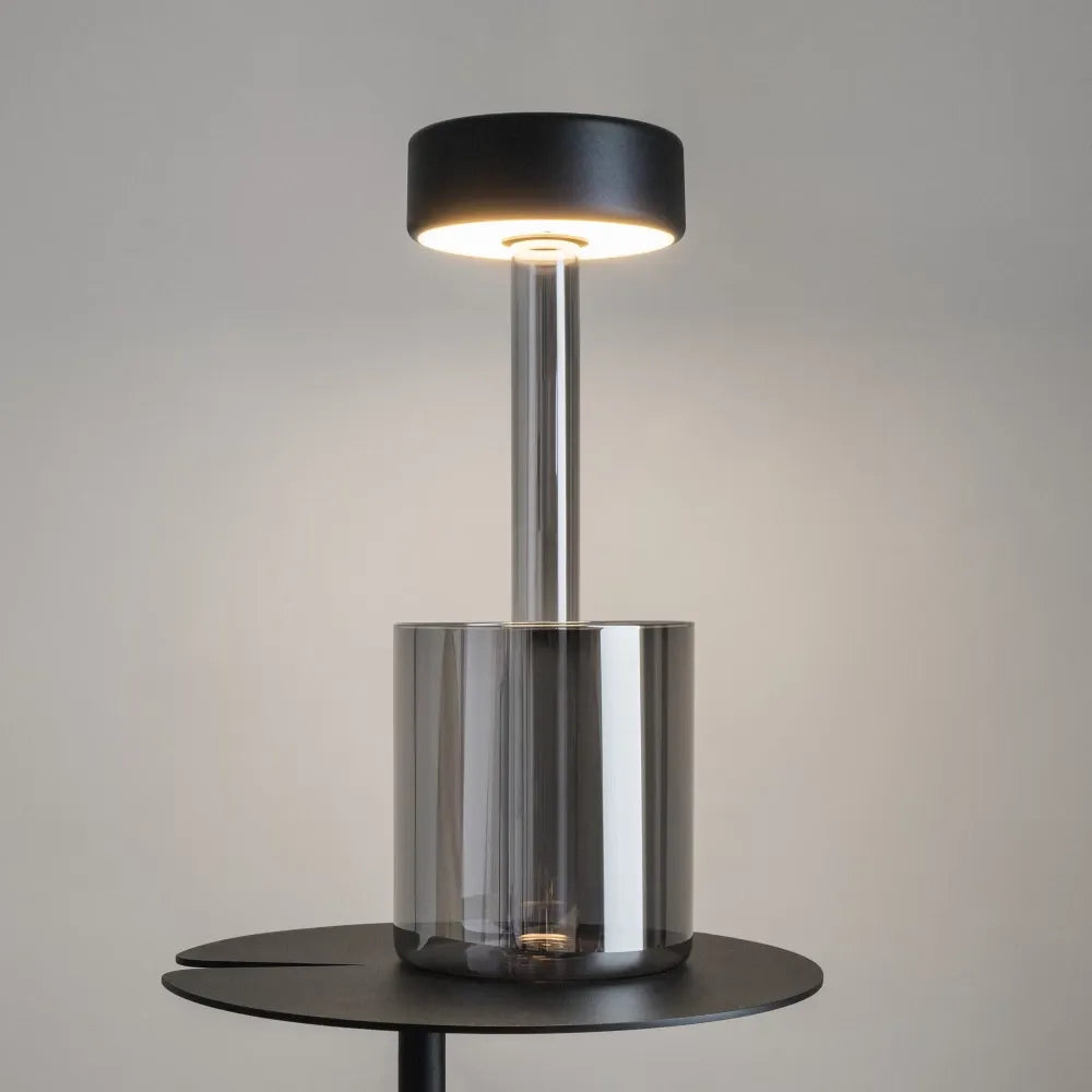 Veioza din Sticla Gri si Aluminiu Negru H34.8xD12cm AI Collaboration