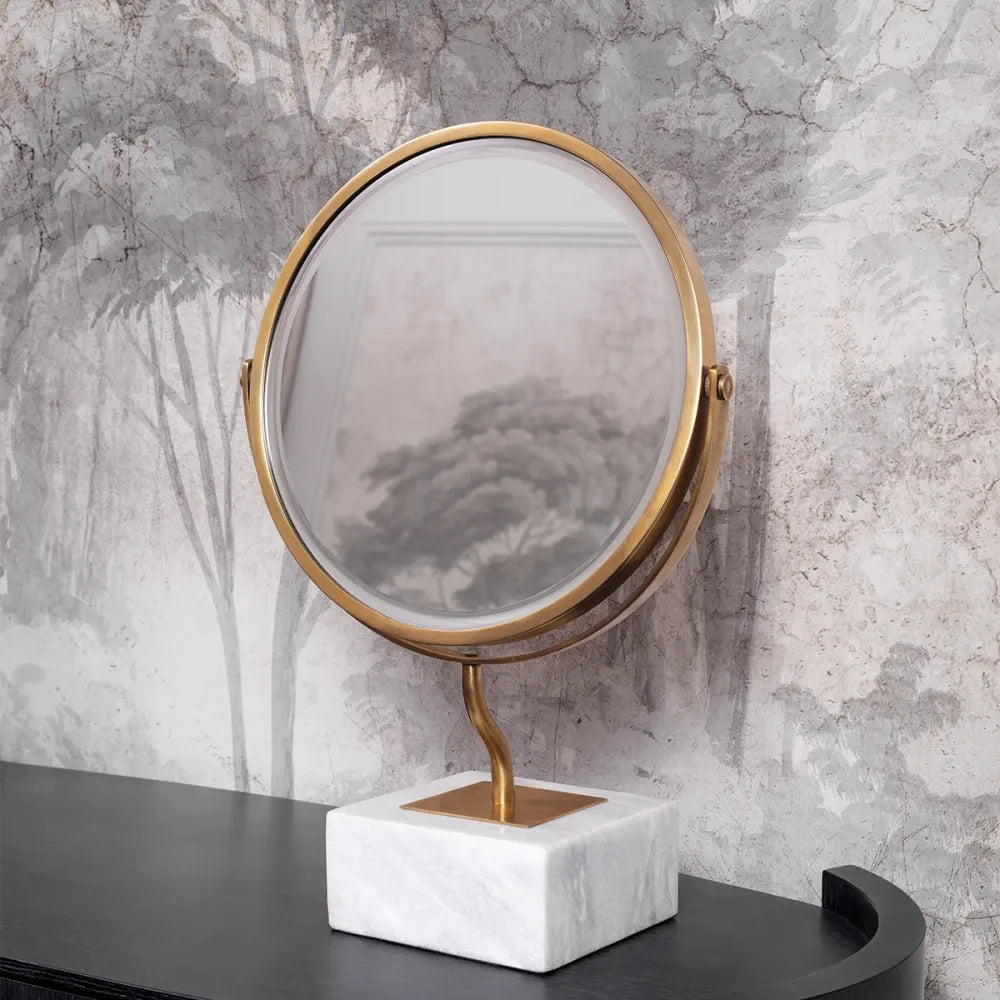 Oglinda de masa din Metal/Marmura Alama/Alb L42.5xH63cm Jovanni Eichholtz