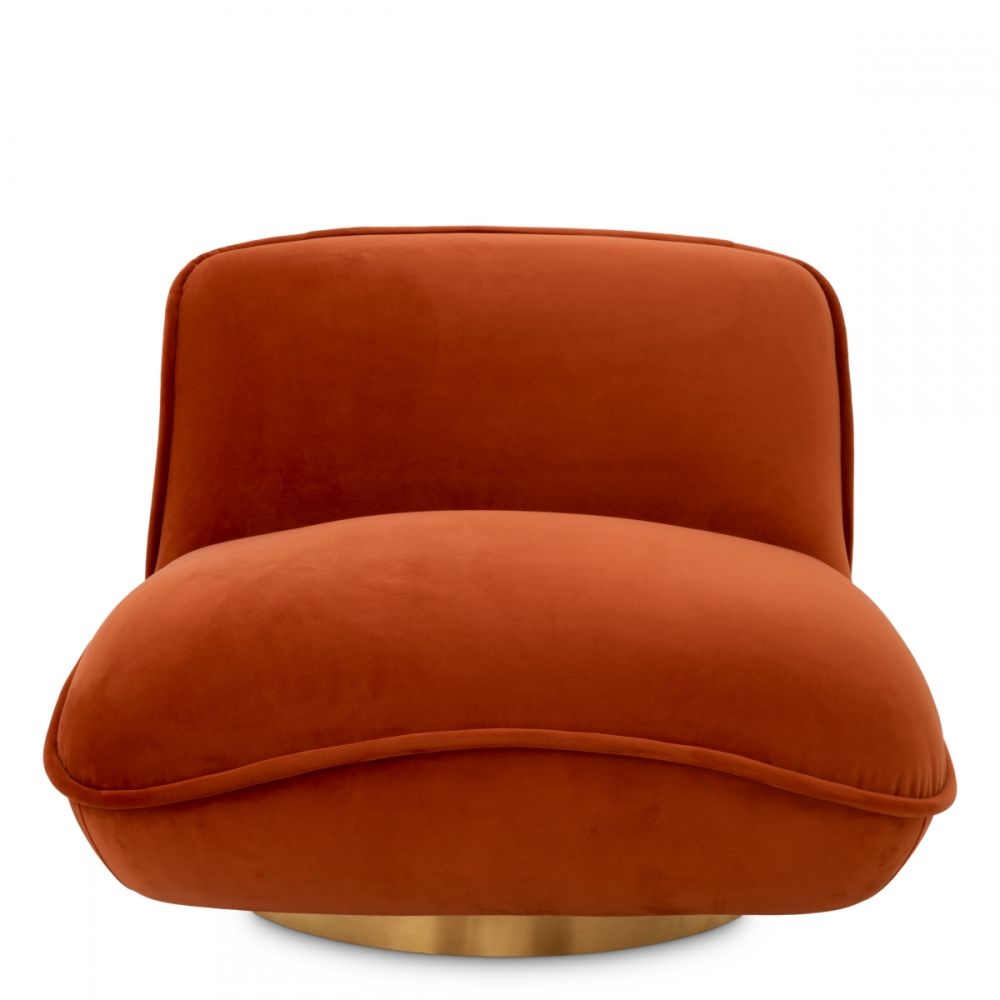 Fotoliu Relax Eichholtz tapitat cu Catifea Portocaliu cu baza din Otel inoxidabil Auriu H71xL85.5xA105cm