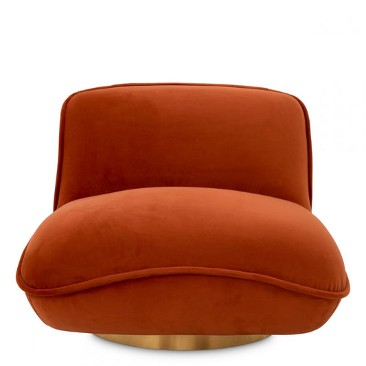 Fotoliu Relax Eichholtz tapitat cu Catifea Portocaliu cu baza din Otel inoxidabil Auriu H71xL85.5xA105cm