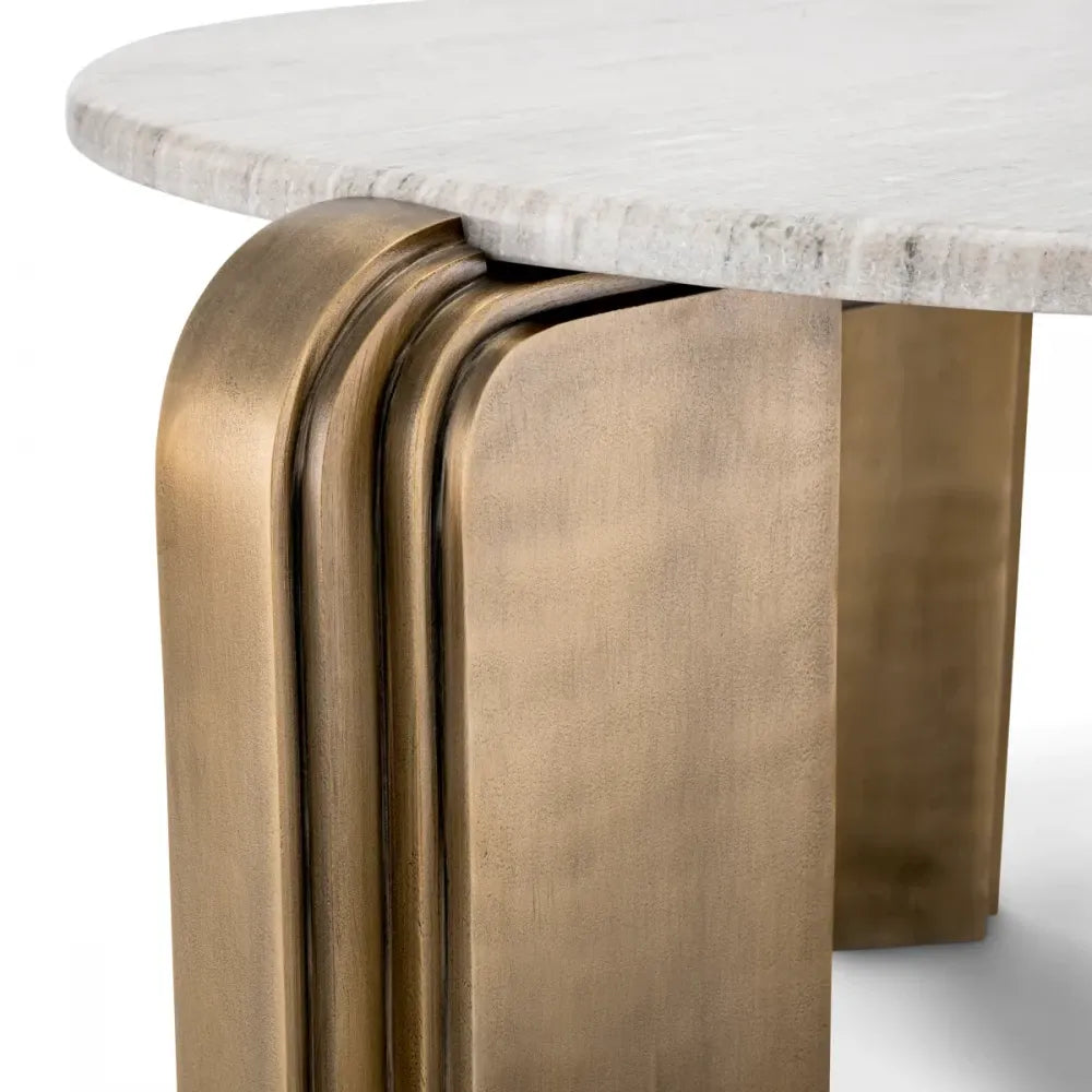 Masuta de cafea Rotunda din Aluminiu Alama antichizata si Marmura Bej D99xH46cm Albion Eichholtz