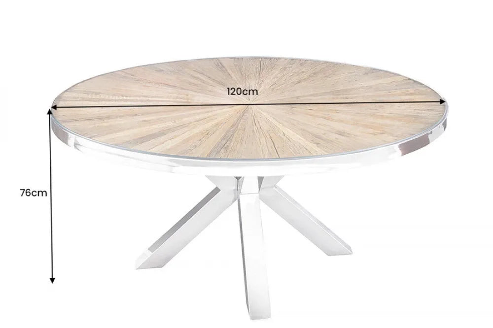 Masa rotunda din Lemn de tec/Sticla securizata Maro/Transparent si Otel inoxidabil Argintiu D120xH76cm Barracuda