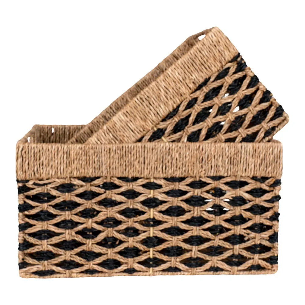 Set 2 cosuri depozitare impletite natural Negru/Maro H19/21xL35/40cm Salar