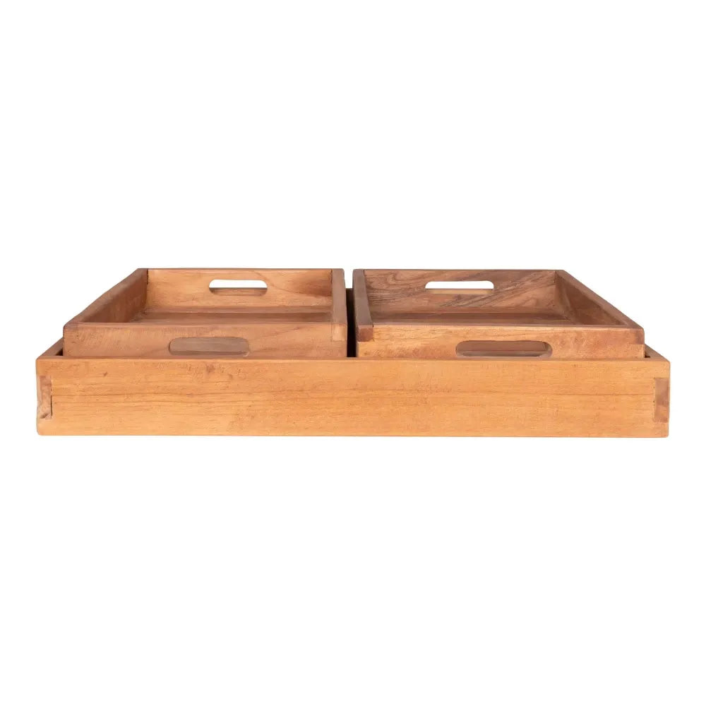 Set 3 tavi decorative din Lemn de tec Maro H5xL26-39cm Faro