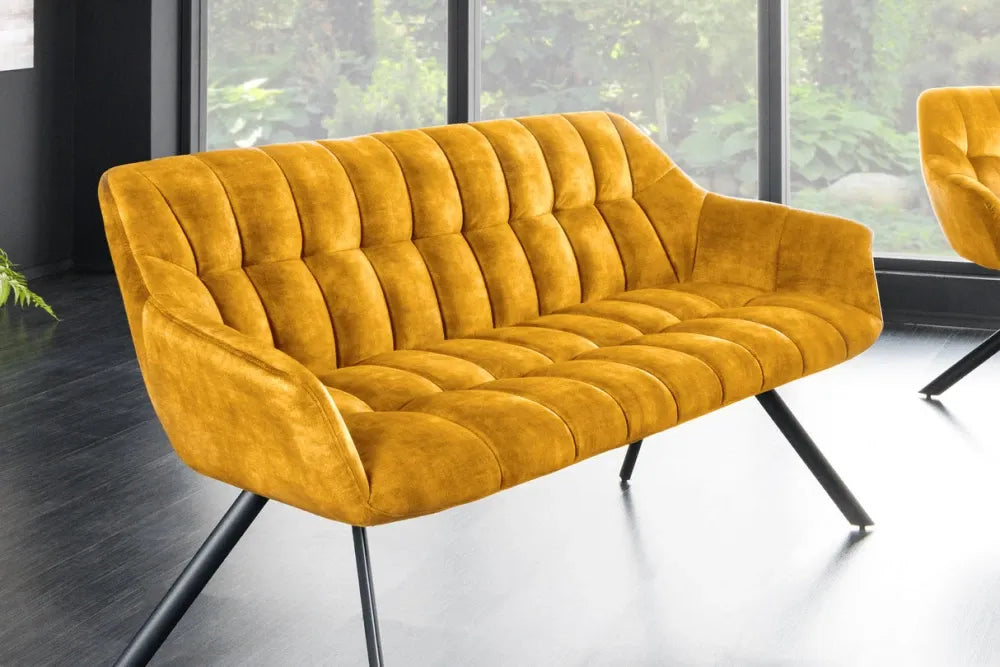 Banca din Metal Negru si Stofa Galben H85xL165cm Papillon
