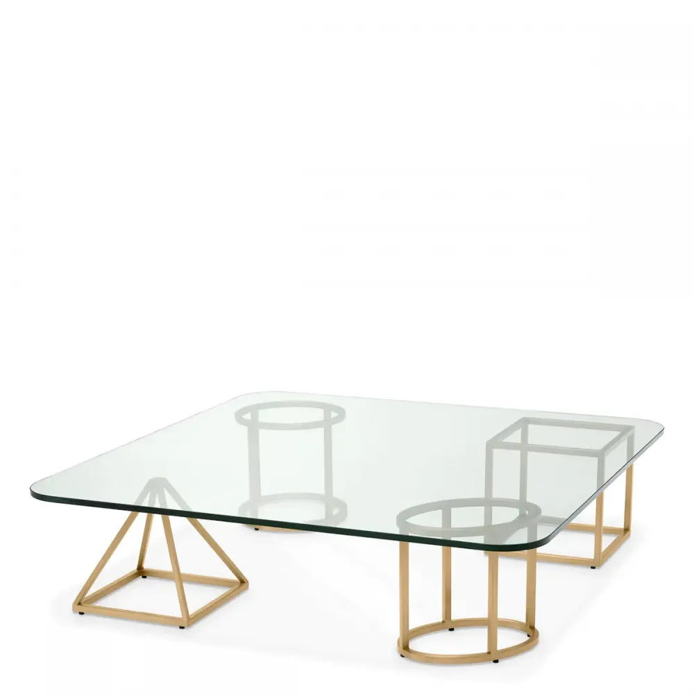 Masuta de cafea Patrata din Otel inoxidabil Alama si Sticla Transparent L120xl120cm Speiser Eichholtz