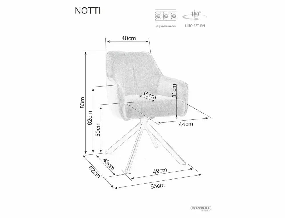 Scaun rotativ din Stofa Gri si Metal Negru H83xL55xA62cm Notti