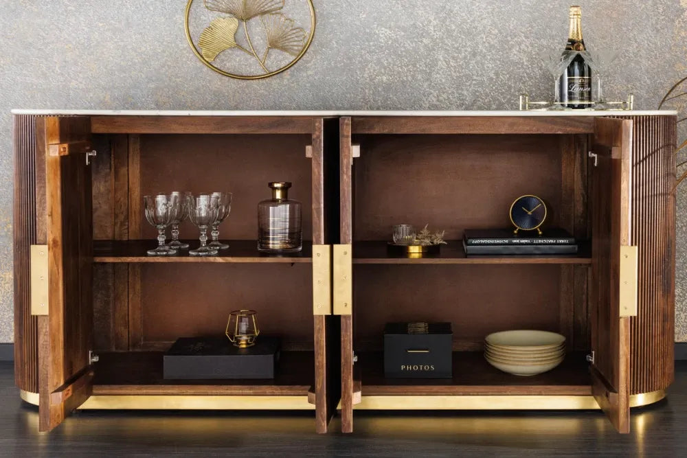 Comoda din Marmura Alb si Lemn de mango/Metal Maro/Auriu L170xH87cm GATSBY