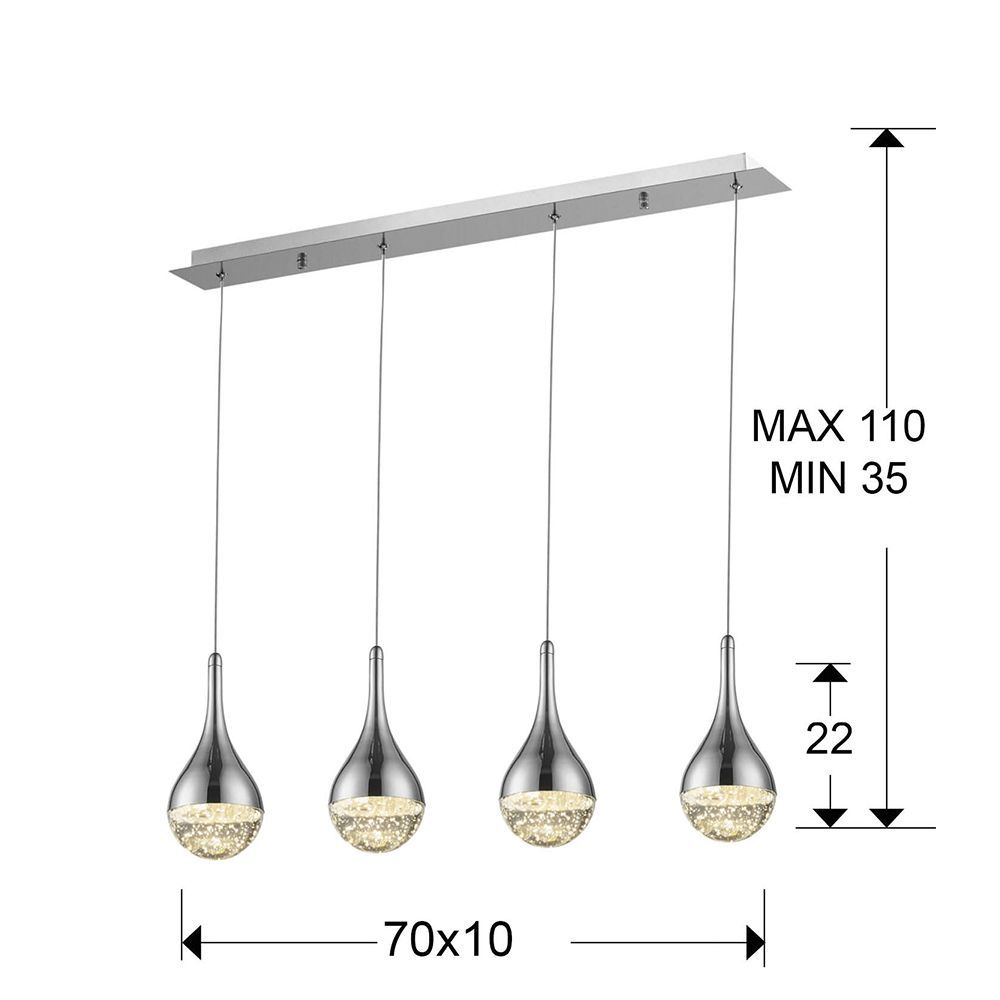Lustra dreptunghiulara cu inaltime reglabila din Sticla Transparent cu LED  L70x10xH110cm Elie