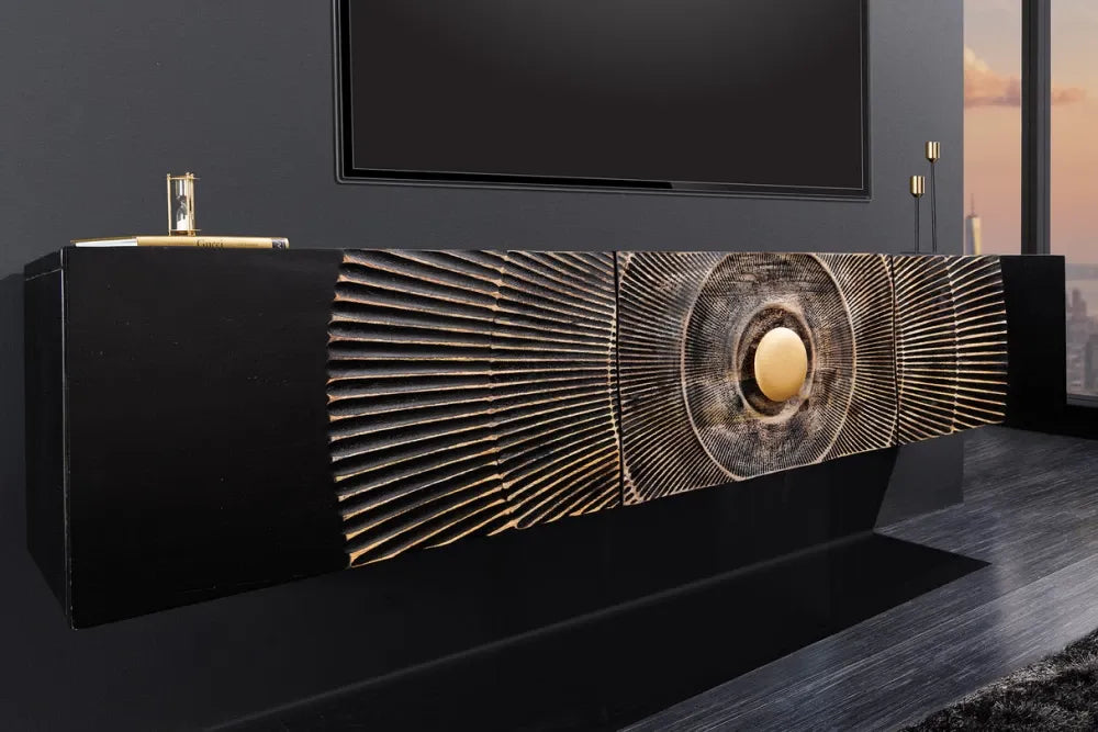 Comoda TV suspendata din Lemn de mango Negru L160xH33cm GOLDEN SUNSET