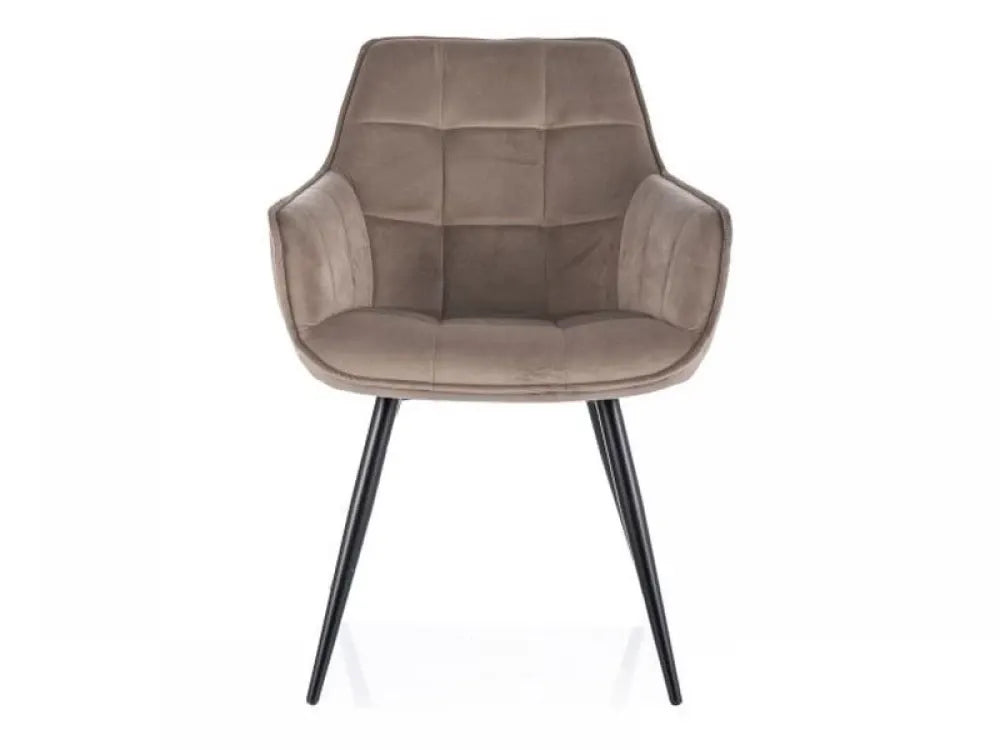 Scaun tapitat cu Catifea Bej inchis cu picioare din Metal Negru H90xL59xA45cm Lilia