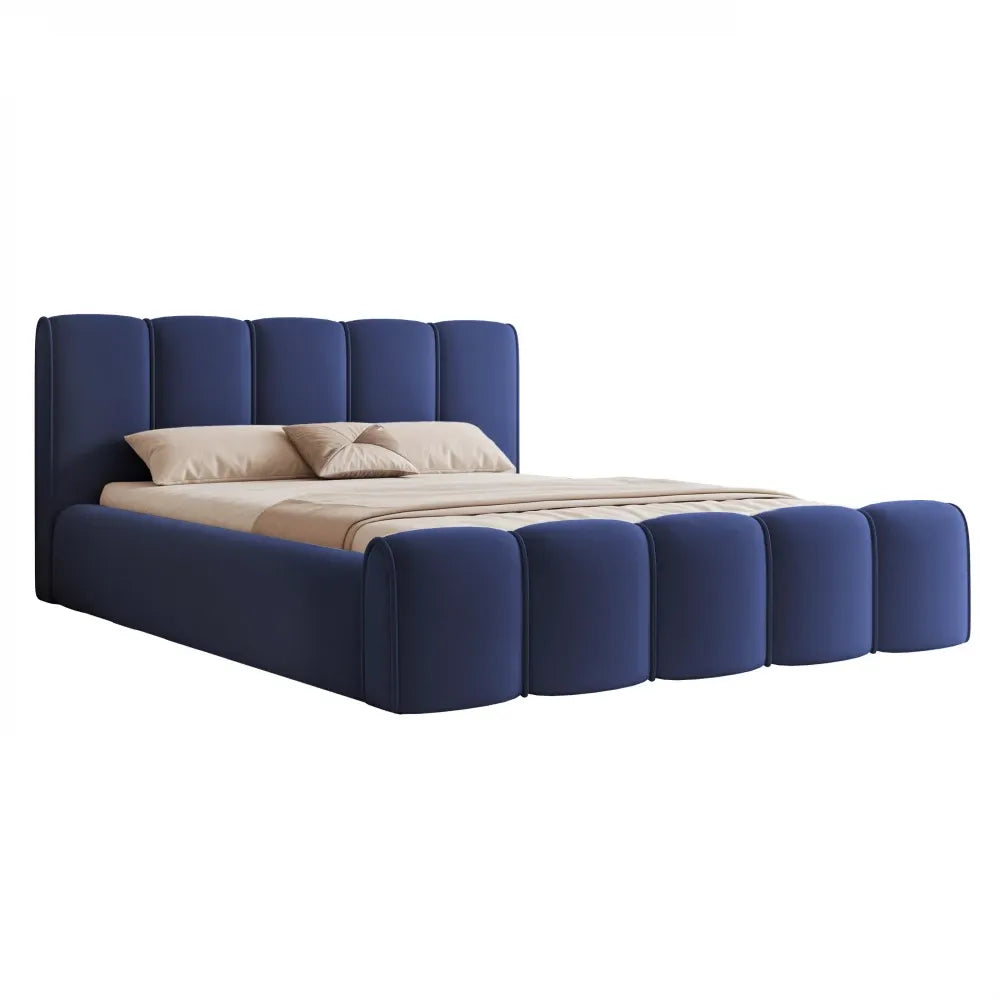 Pat 140 x 200 tapitat cu Catifea Dream velvet Albastru Nero
