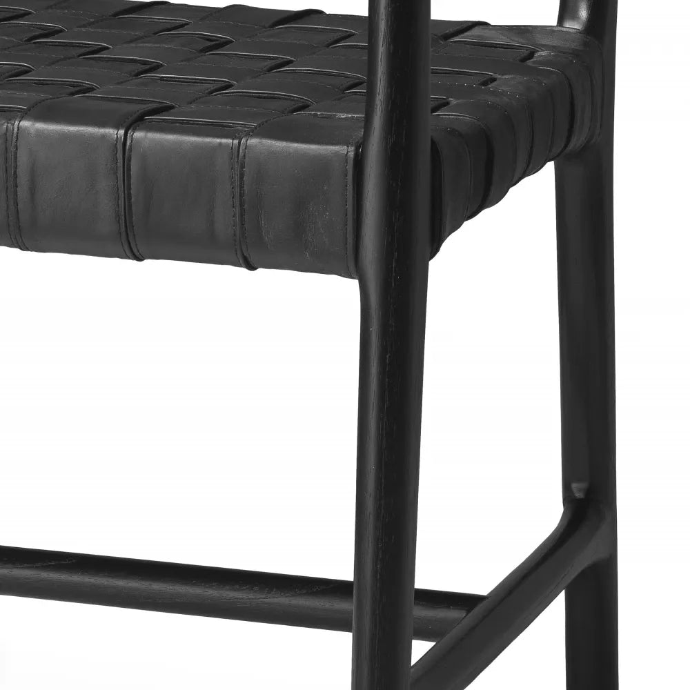 Scaun cu brate tapitat cu Piele naturala Negru L65xA63xH85cm Tiberio Eichholtz