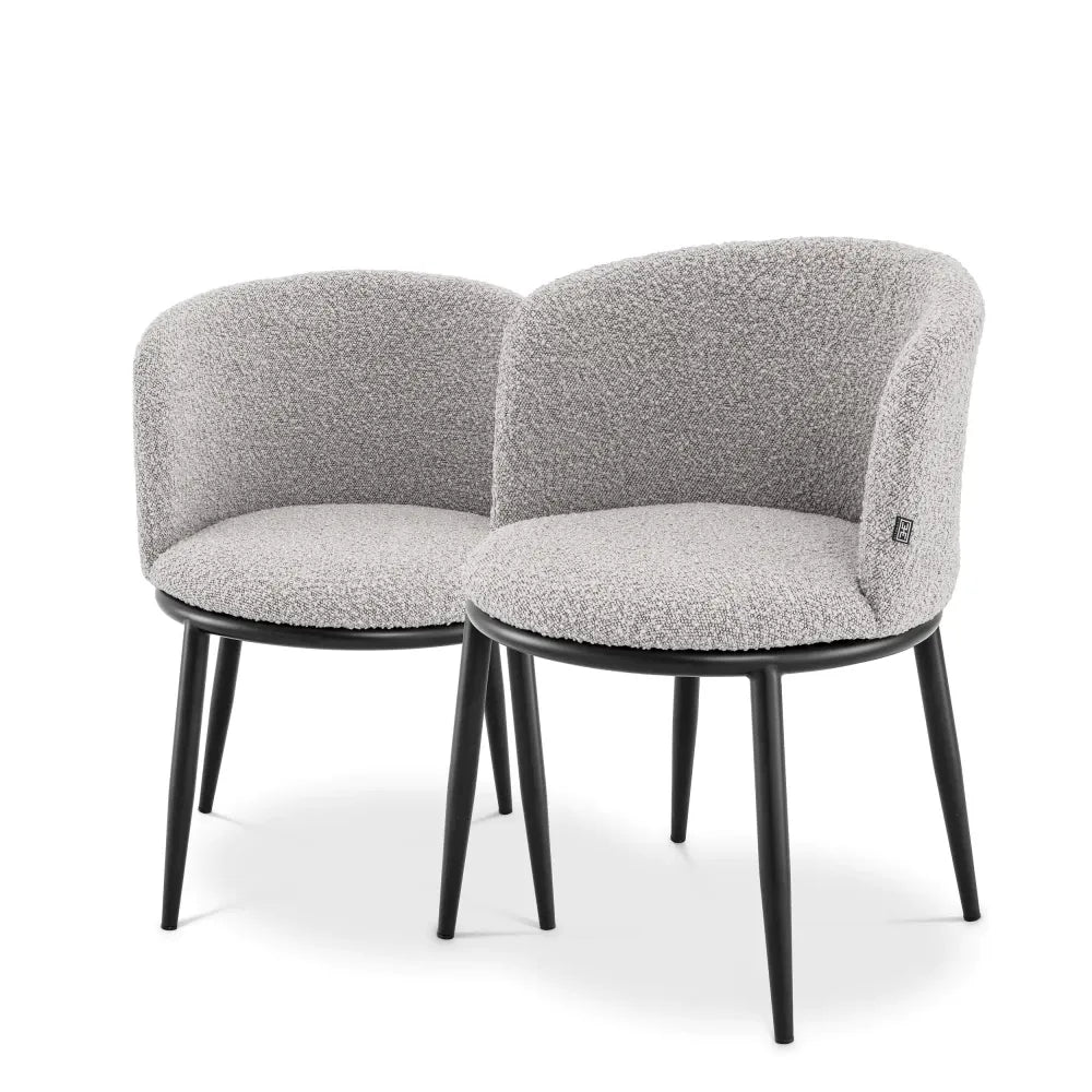 Set 2 scaune tapitat cu Stofa boucle Gri cu picioare din Metal Negru H74xL57xA57cm Filmore Eichholtz