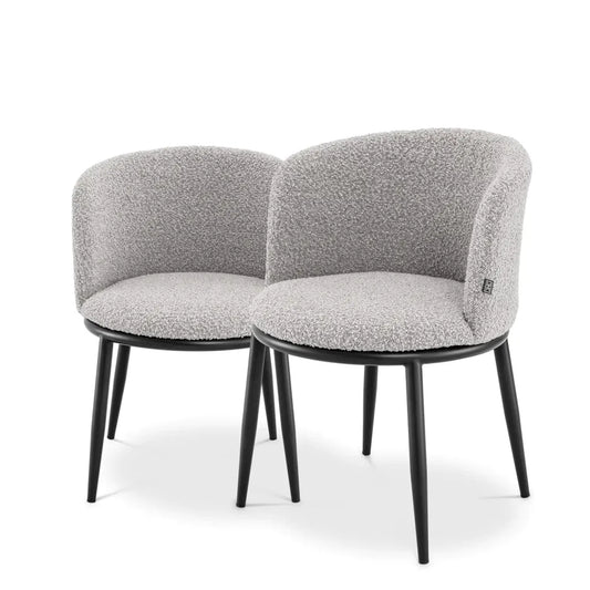 Set 2 scaune tapitat cu Stofa boucle Gri cu picioare din Metal Negru H74xL57xA57cm Filmore Eichholtz