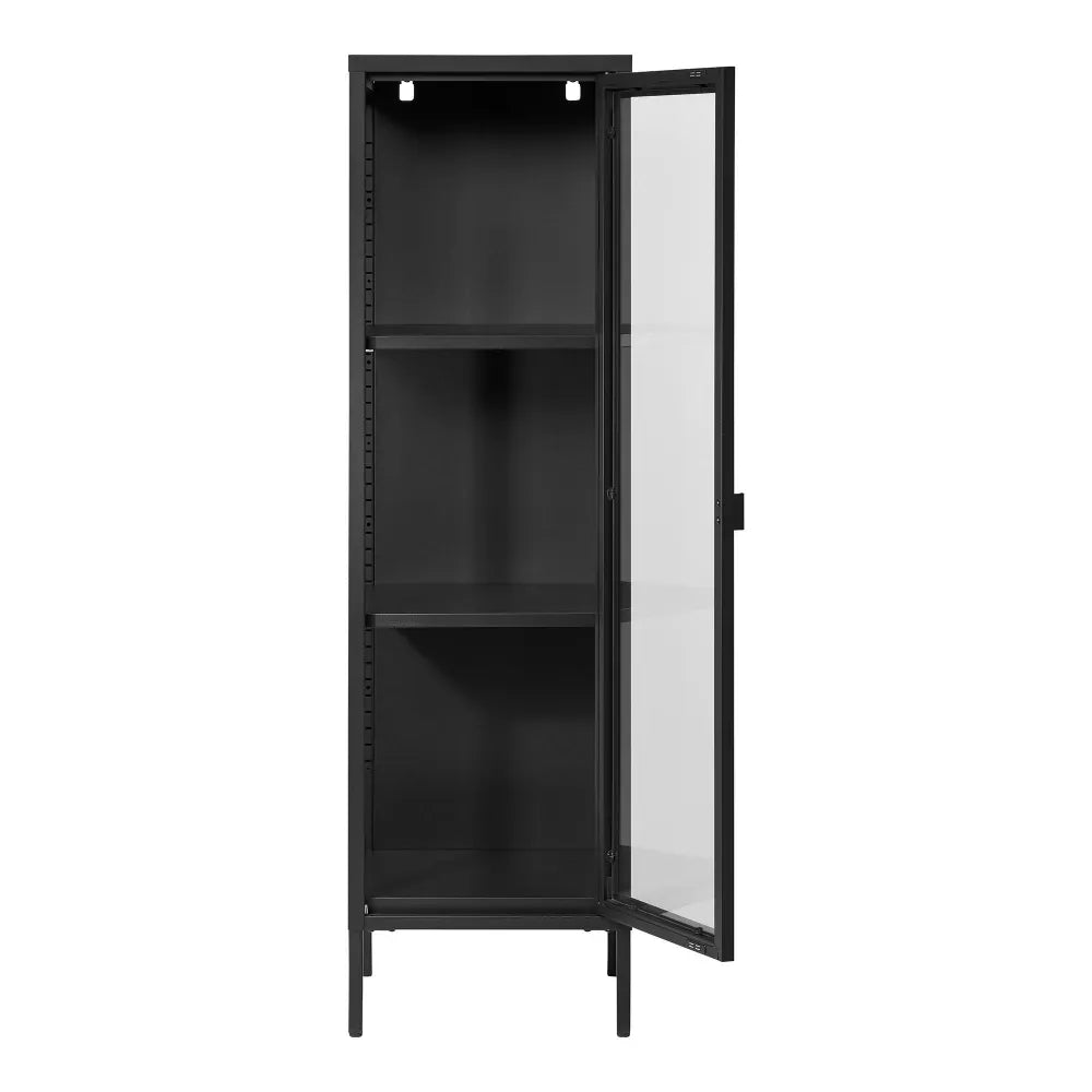 Dulap ingust cu 1 usa din Sticla si Metal Negru L40xH140cm Brisbane Slim