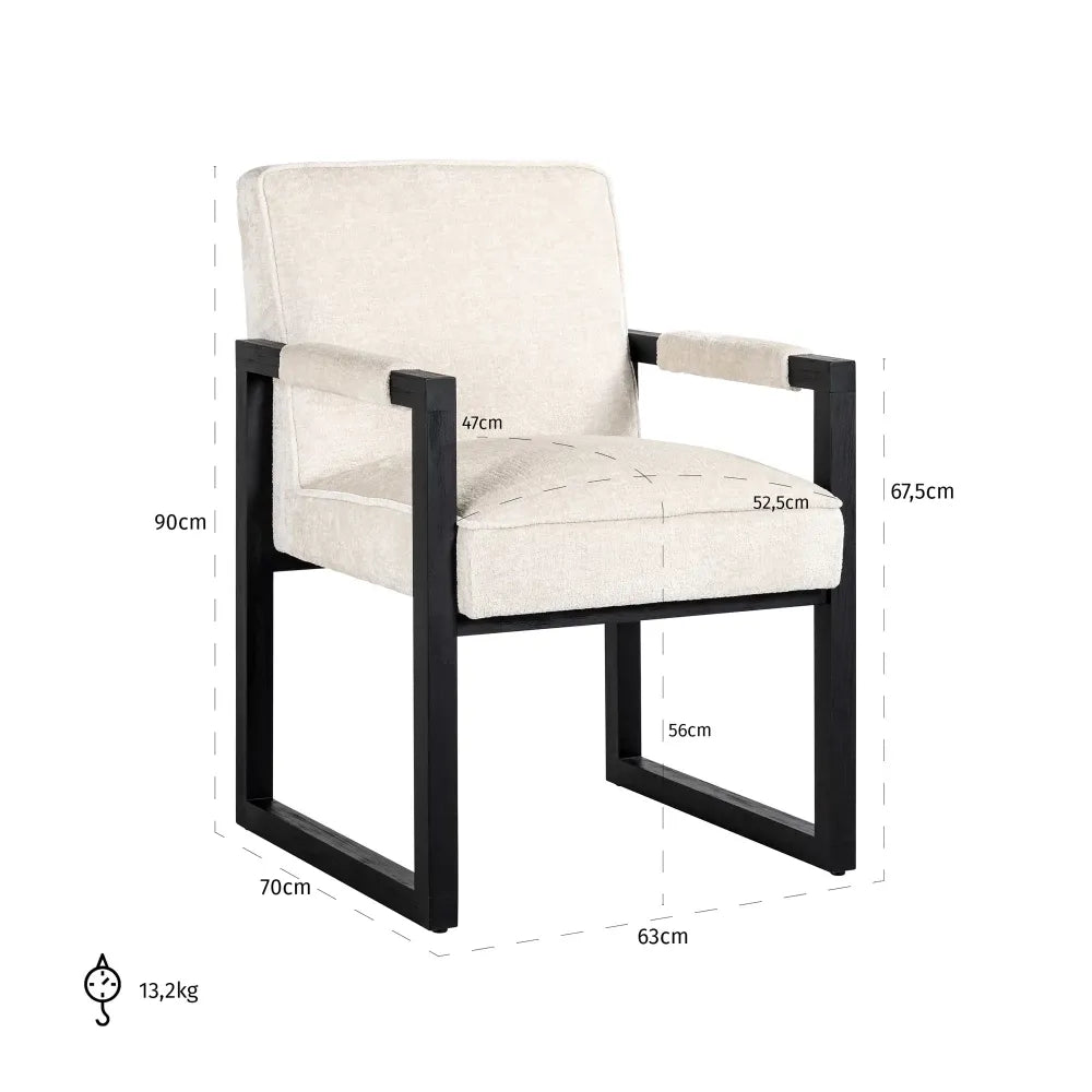 Scaun tapitat cu Chenille Alb cu picioare din Lemn de frasin Negru H90xL63xA70cm Beck  Richmond Interiors
