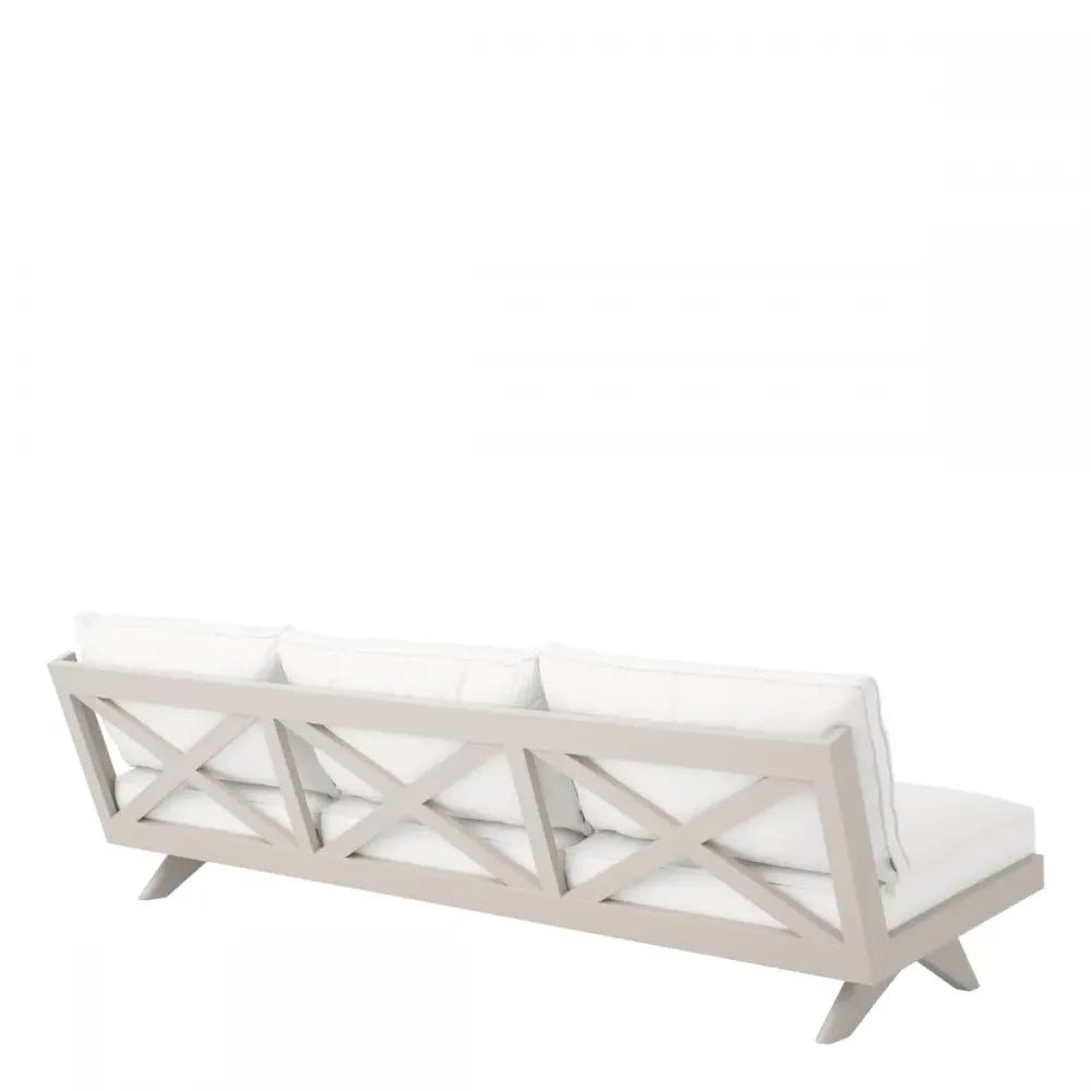 Canapea de exterior din Metal Bej si Stofa Alb H76xL230cm Lomax Eichholtz