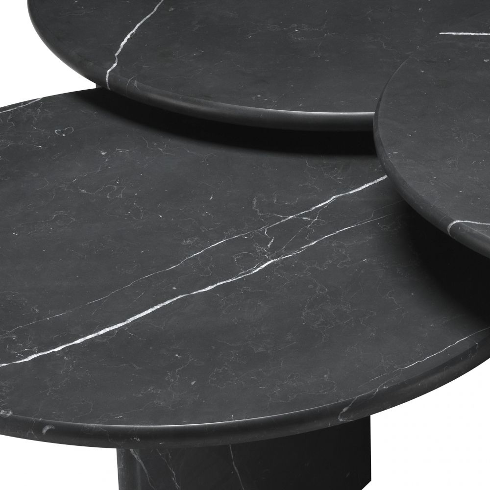 Set 3 masute de cafea Asimetrice din Marmura Negru L83xH41/35/30cm Naples