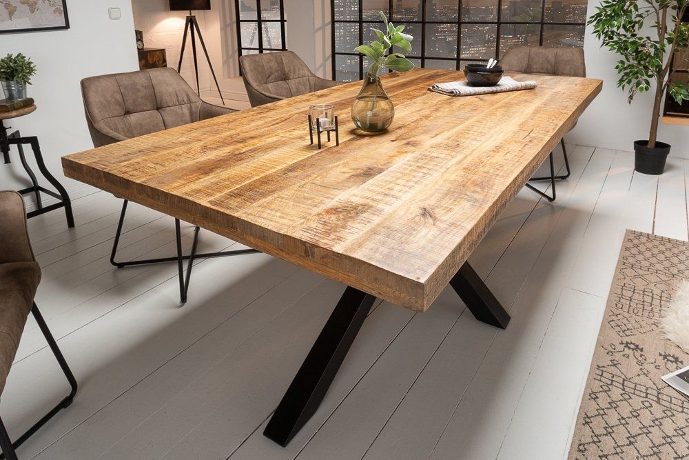 Masa dreptunghiulara din Lemn masiv de mango Maro/Negru de 8 persoane L200x100cm Galaxie
