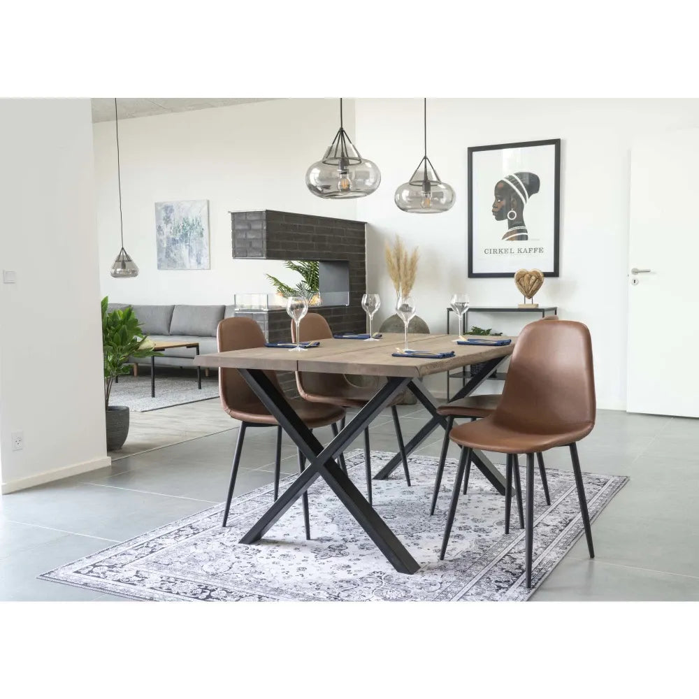 Set 2 scaune din Metal Negru si Piele sintetica Maro H88xL44xA54cm Stockholm