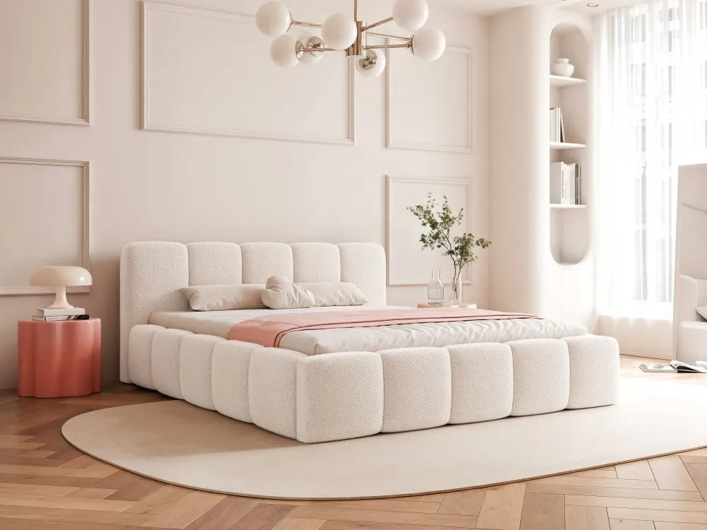 Pat 120 x 200 tapitat cu Stofa boucle Quelle Alb Aeris