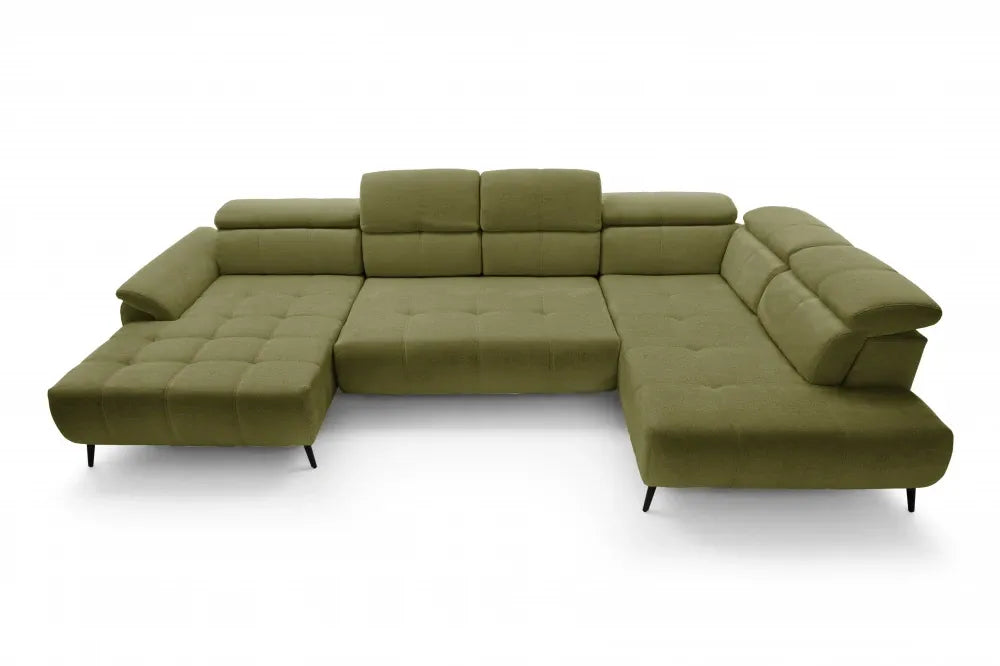 Coltar extensibil electric In forma de U  tapitat cu Chenille Verde cu lada depozitare Genova III