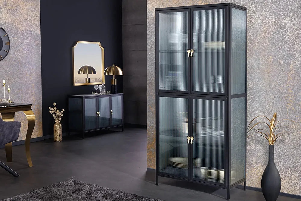 Dulap din Metal Negru si Metal/Sticla securizata Negru/Transparent L80xH180cm AMSTERDAM
