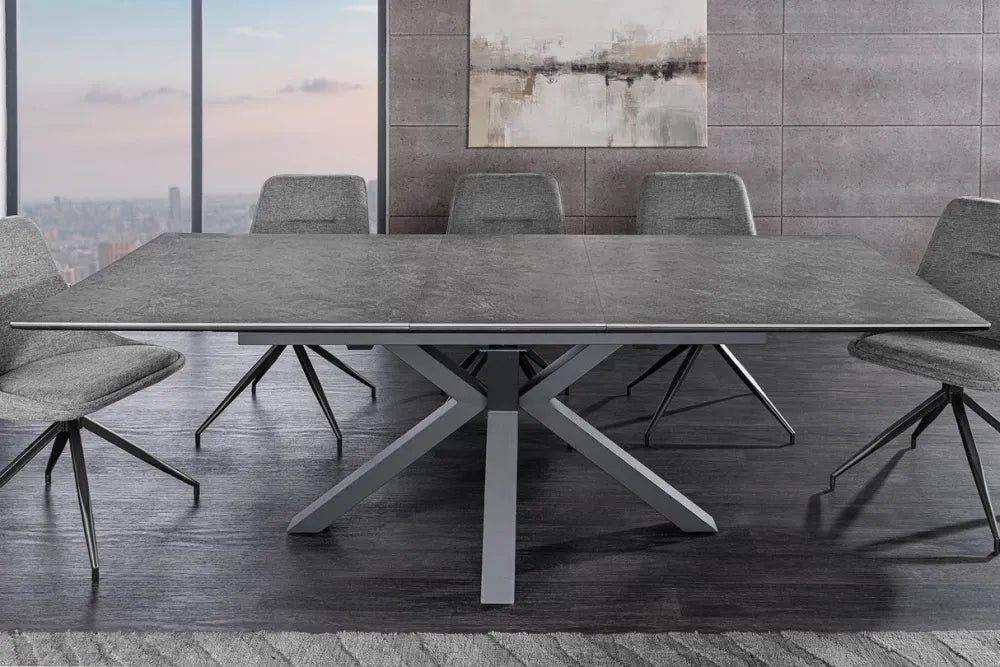Masa din Sticla securizata/Ceramica Gri grafit si Metal Negru L160-200xH76cm Eternity