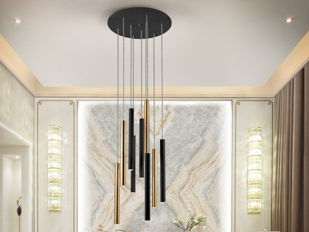 Lustra rotunda cu inaltime reglabila din Metal Negru/Auriu cu LED D42xH140cm Varas