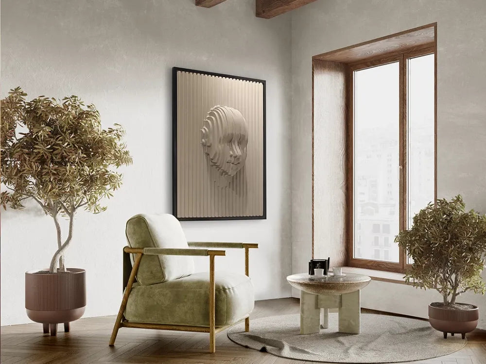 Tablou in relief Abstract din MDF/Polistiren Bej L93xH123cm Beige Face
