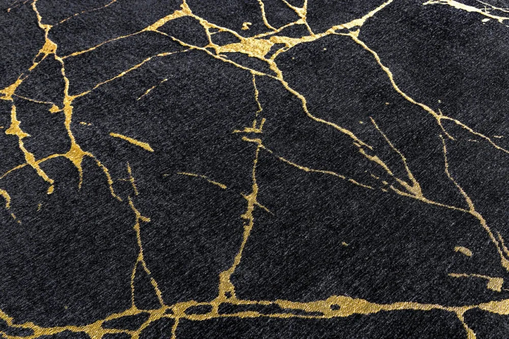 Covor din Poliester Negru/Auriu L240cm Marble