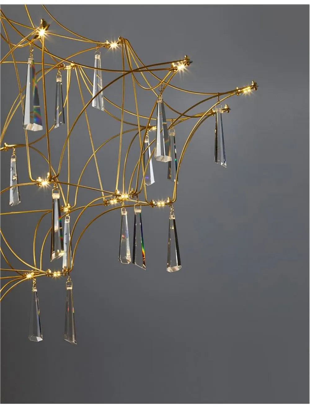 Candelabru structura din Metal Auriu si abajur din Cristal Transparent H160xL80cm IP20 20W 2000lm 3000k GORO