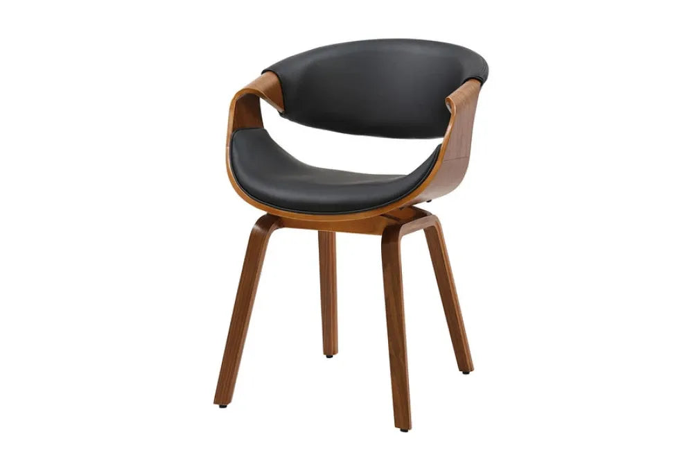 Scaun tapitat cu Piele artificiala Negru si picioare din MDF Maro H79xL56xA60cm ORGANIC