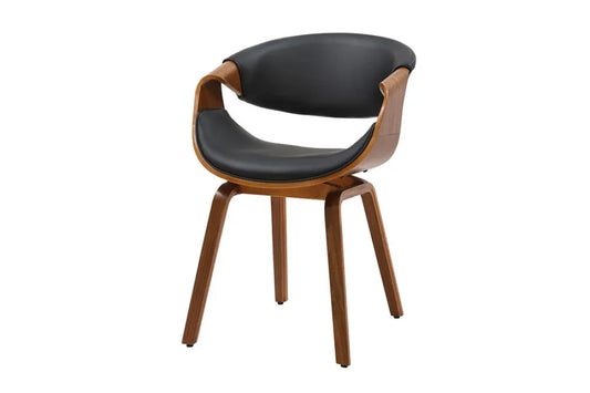 Scaun tapitat cu Piele artificiala Negru si picioare din MDF Maro H79xL56xA60cm ORGANIC