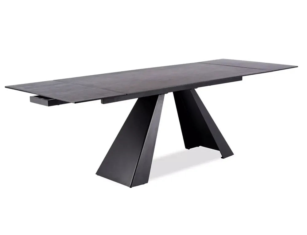 Masa extensibila din Sticla securizata+Ceramica Gri antracit si Metal Negru L160-240xH76cm Salvadore